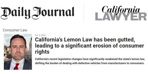 Joseph Kaufman article about the California Lemon Law