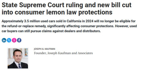 State Supreme Court ruling and new bill cut into consumer lemon law protections article